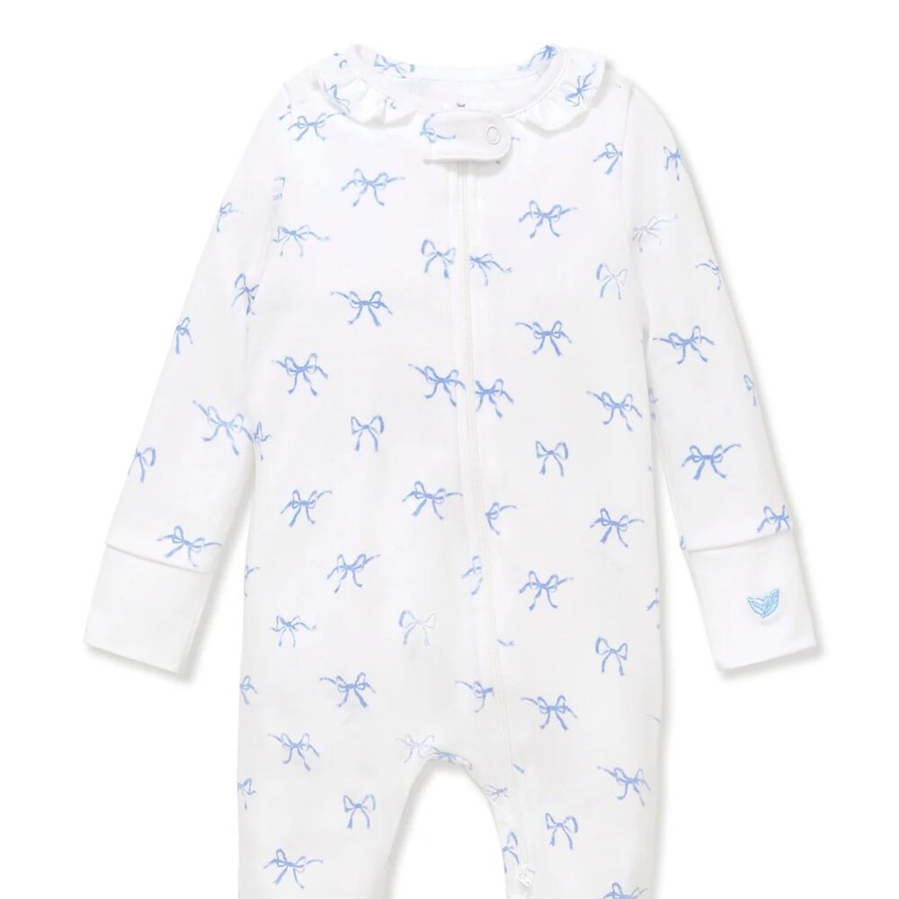 Petite Plume Baby's Pima Ruffle Collar Romper in Something Blue Bows